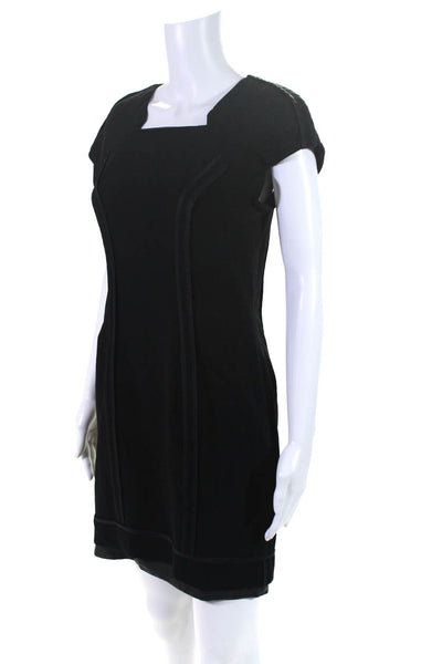 Rag & Bone Womens Back Zip Short Sleeve Square Neck Sheath Dress Black Size 2