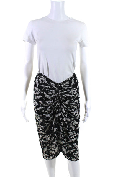 Rag & Bone Womens Front Zip Ruched Floral Pencil Skirt Black White Size Small