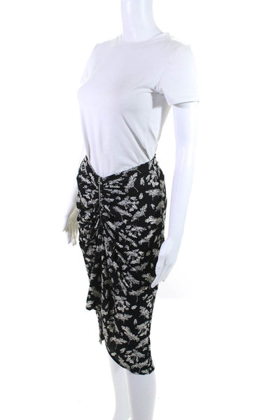 Rag & Bone Womens Front Zip Ruched Floral Pencil Skirt Black White Size Small