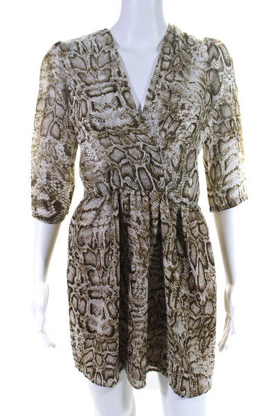 Lovers + Friends Womens Chiffon Snakeskin Print Mini Blouson Dress Ivory Size XS