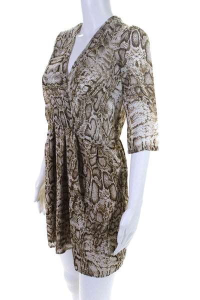 Lovers + Friends Womens Chiffon Snakeskin Print Mini Blouson Dress Ivory Size XS