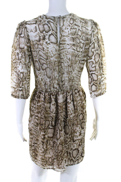 Lovers + Friends Womens Chiffon Snakeskin Print Mini Blouson Dress Ivory Size XS