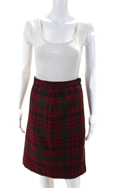 Lochcarron Womens Wool Plaid Print Darted Zipped Buttoned Midi Skirt Red Size M