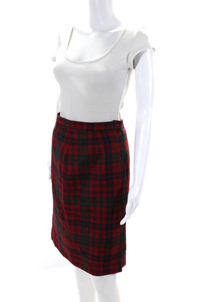 Lochcarron Womens Wool Plaid Print Darted Zipped Buttoned Midi Skirt Red Size M