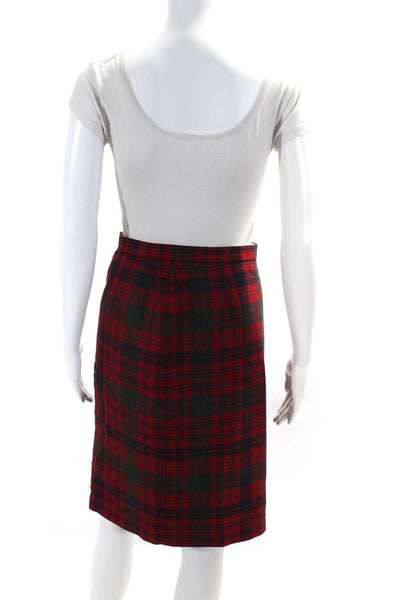 Lochcarron Womens Wool Plaid Print Darted Zipped Buttoned Midi Skirt Red Size M