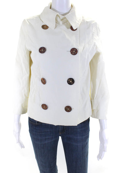 Lauren Ralph Lauren Womens Double Breasted Collared Jacket White Size Small