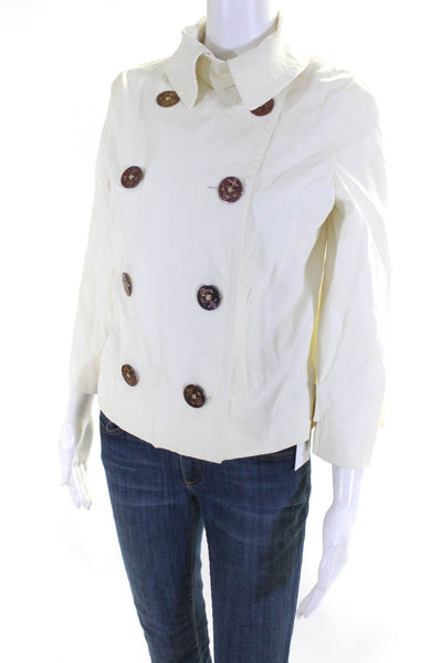 Lauren Ralph Lauren Womens Double Breasted Collared Jacket White Size Small