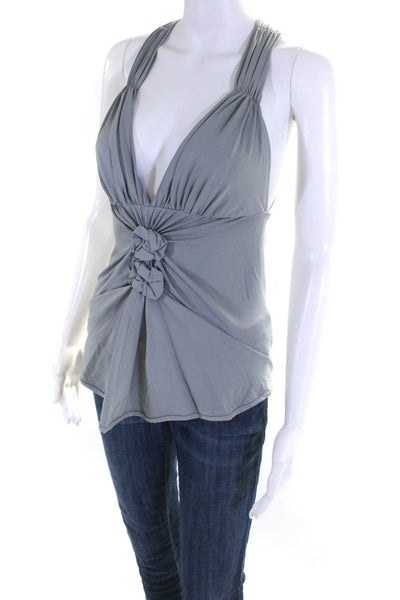 Black Halo Womens Sleeveless Twisted V Neck Knit Top Gray Size Extra Small