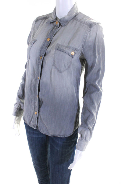 7 For All Mankind Womens Button Front Collared Pocket Shirt Gray Size XS