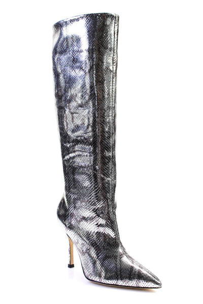 Larroude Women's Stiletto Heel Pointed Toe Knee High Boots Silver Size 6