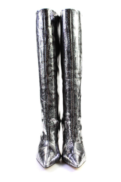 Larroude Women's Stiletto Heel Pointed Toe Knee High Boots Silver Size 6