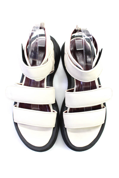 Staud Women Leather Open Toe Hook & Pile Platform Strappy Sandals Ivory Size 9.5
