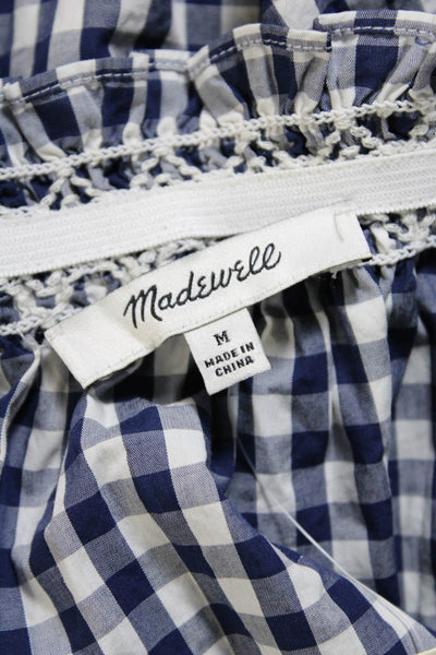 Madewell Womens Checks Plaid Long Sleeves Blouse Blue White Cotton Size Medium