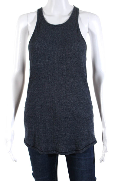 Stateside Womens Ribbed Racer Back Tank Top Blue Cotton Blend Size Large