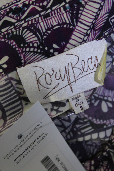 Rory Beca Women's Silk Long Sleeve Abstract Print Shift Dress Purple Size S