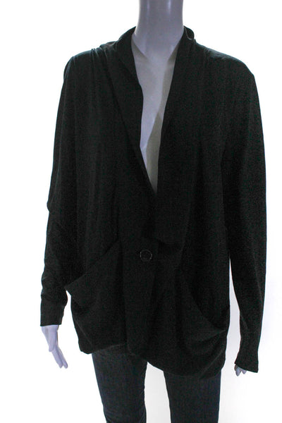 Theory Womens Wool Buttoned-Up Draped Long Sleeve Cardigan Black Size L