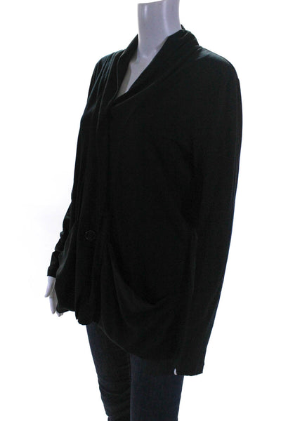 Theory Womens Wool Buttoned-Up Draped Long Sleeve Cardigan Black Size L