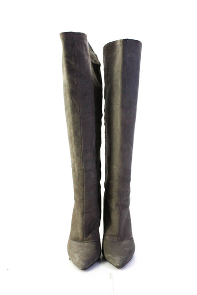 Brian Atwood Womens Stiletto Pointed Toe Knee High Boots Gray Leather Size 7