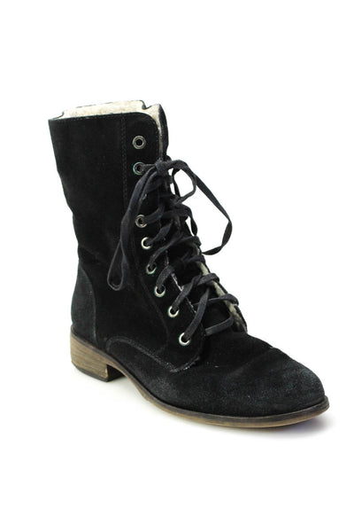 Carlo Pazolini Womens Lace Up Block Heel Combat Boots Black Suede Size 37