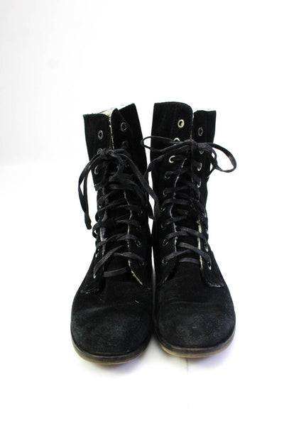 Carlo Pazolini Womens Lace Up Block Heel Combat Boots Black Suede Size 37