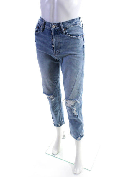 Frame Womens High Rise Vertical Striped Flare Leg Jeans Blue White Size 25