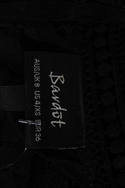 Bardot Womens Floral Lace Trim Long Sleeve Cut Out Blouse Top Black Size XS