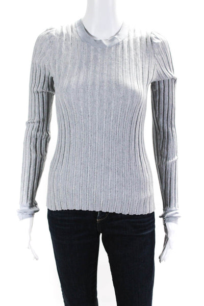 Altuzarra Womens Gray Ribbed Knit Cotton Crew Neck Pullover Sweater Top Size S