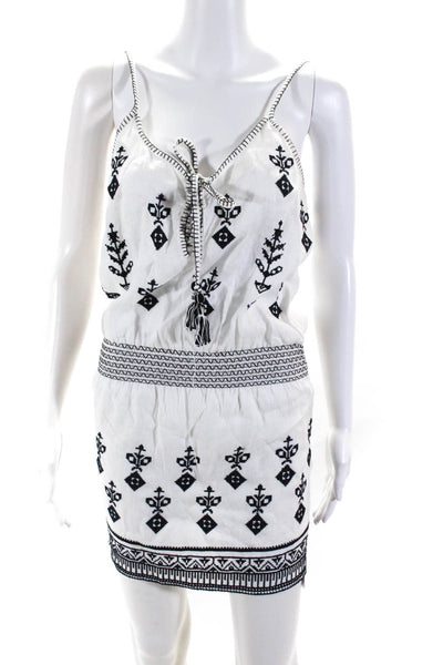 Calypso Saint Barth Womens Linen Embroidered Dress White Black Size Extra Small