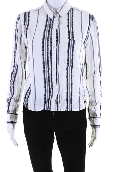 Rails Women's Collar Long Sleeves Button Up Cropped Stripe Shirt White Size XS