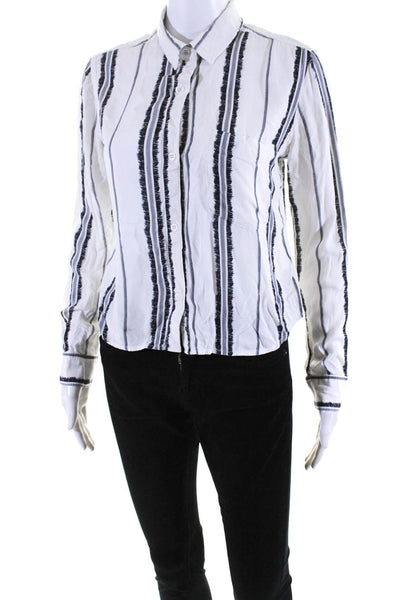 Rails Women's Collar Long Sleeves Button Up Cropped Stripe Shirt White Size XS