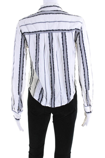 Rails Women's Collar Long Sleeves Button Up Cropped Stripe Shirt White Size XS