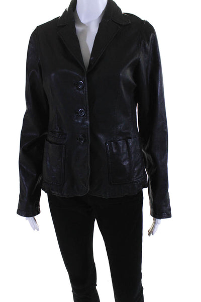 Vince Womens Black Collar Button Down Long Sleeve Leather Jacket Size 6
