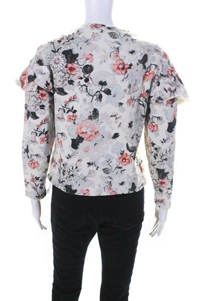 Rebecca Taylor Womens Floral Print Ruffled Sweatshirt White Size Extra Small