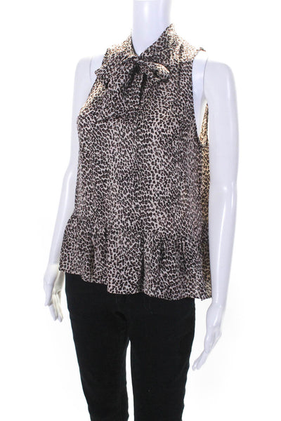 Joie Womens Silk Animal Print Tie Neck Tank Top Beige Size Extra Small