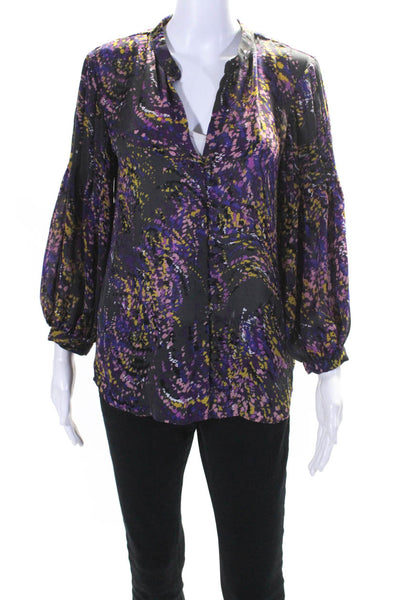 Parker Womens Abstract Print Button Down Blouse Multi Colored Size Extra Small