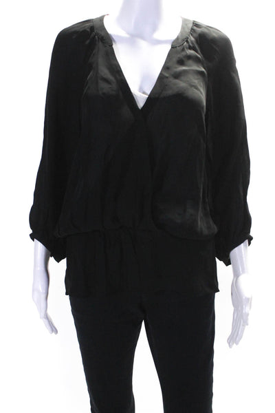 Joie Womens Silk Long Sleeves V Neck Blouse Black Size Extra Small