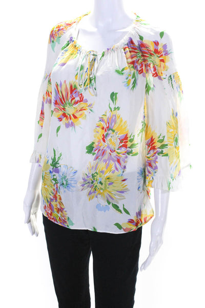 Kobi Halperin Womens Silk Floral Print Blouse White Size Extra Small