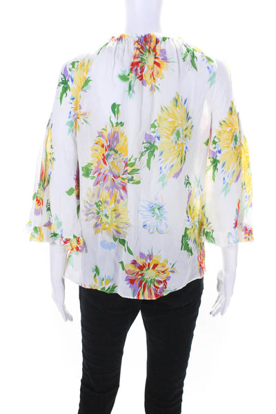 Kobi Halperin Womens Silk Floral Print Blouse White Size Extra Small