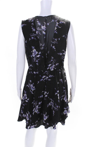 Rebecca Taylor Women's Silk Floral Print V-Neck Blouson Dress Black Size 4