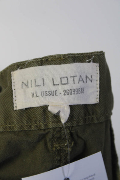 Nili Lotan Women's Striped Trim Raw Hem Mid Rise Pants Green Size 4