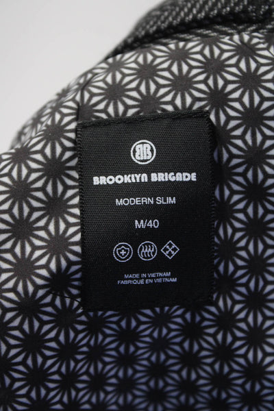 Brooklyn Brigade Mens Modern Slim Herringbone Jersey Blazer Black Gray Size 40