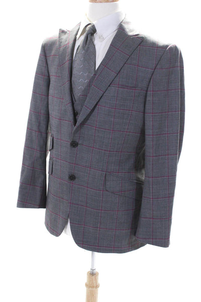 Hart Schaffner Marx Mens Check Two Button Blazer Vest Set Gray Magenta Size 40