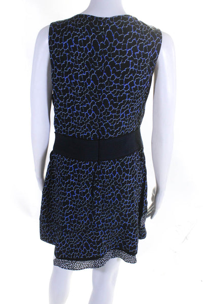 Proenza Schouler Womens Back Zip Abstract Tiered Dress Black Blue Silk Size 6