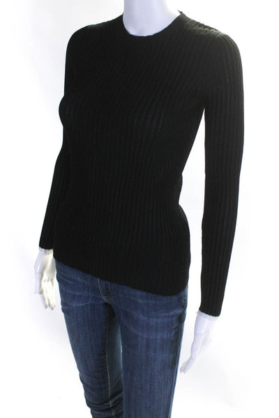 Proenza Schouler Womens Long Sleeve Ribbed Stretch Knit Shirt Black Size XS