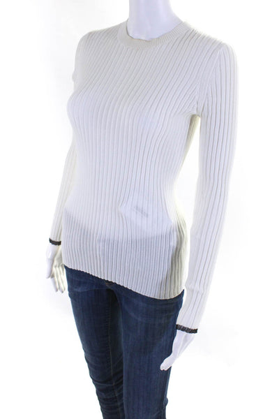 Proenza Schouler Womens Long Sleeve Ribbed Stretch Knit Shirt White Size XS