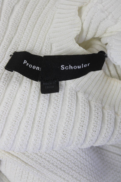Proenza Schouler Womens Long Sleeve Ribbed Stretch Knit Shirt White Size XS