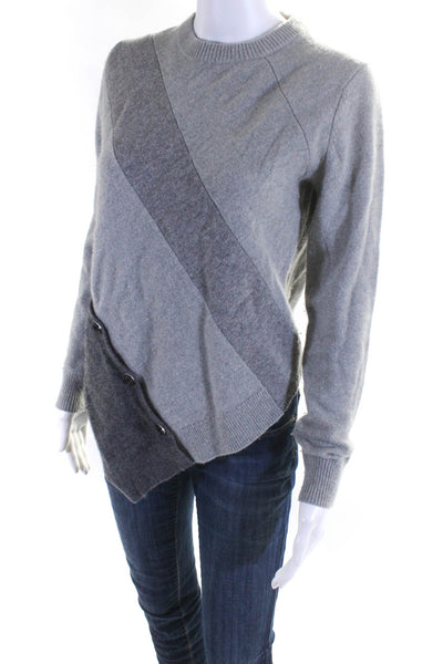 Proenza Schouler Womens Crew Neck Button Trim Striped Sweater Gray Wool Small