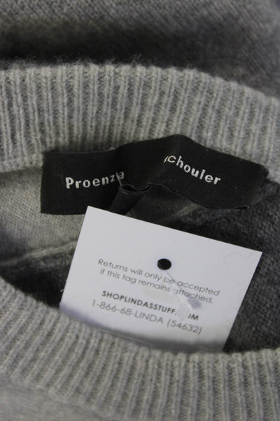 Proenza Schouler Womens Crew Neck Button Trim Striped Sweater Gray Wool Small