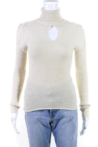 Catherine Malandrino Womens Long Sleeve Cut Out Turtleneck Sweater Beige Size S