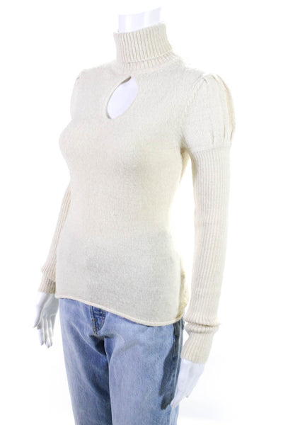 Catherine Malandrino Womens Long Sleeve Cut Out Turtleneck Sweater Beige Size S